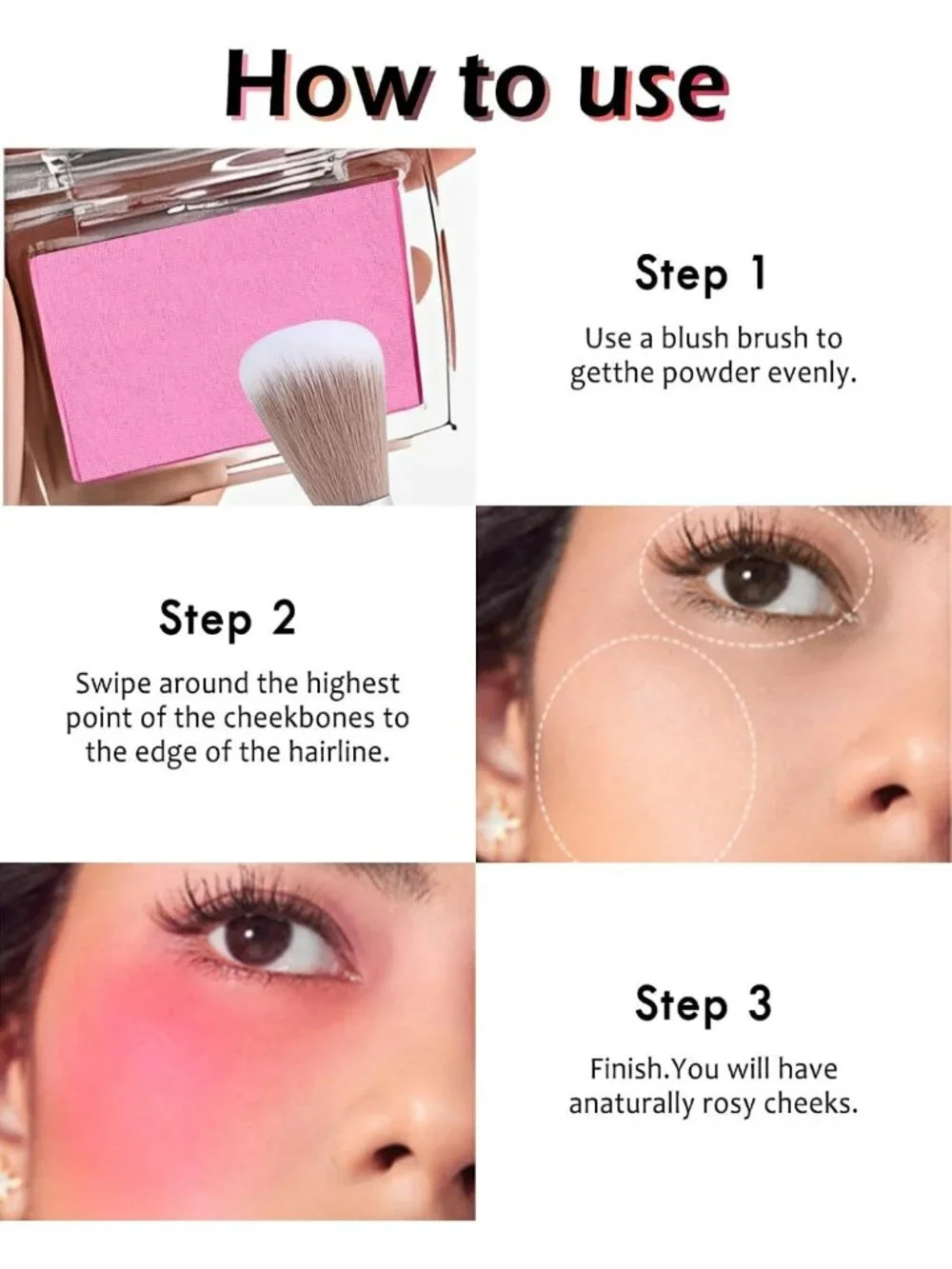 Rosewood Blush Powder Palette for Mature Skin - Flattering Cheek Color & Brush